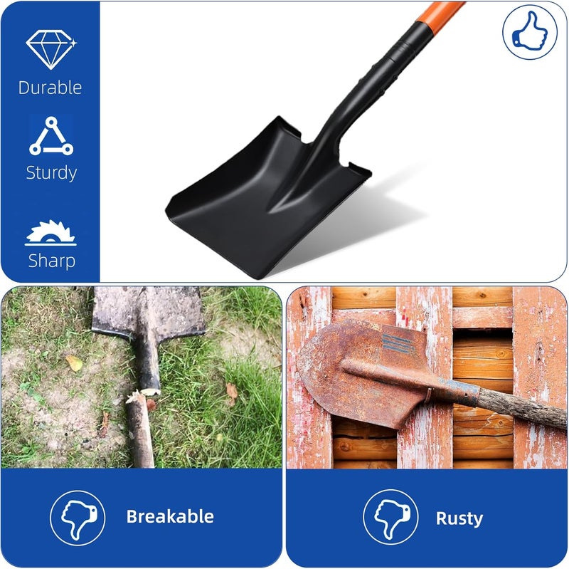 TwinkleTool Small Square Shovel for Digging with Metal Handle, 43.3 Inch Heavy Duty Small Shovel, Trench Shovels Ideal for Digging Gardening Trenching Camping Planting Transferring, Orange - Image 3